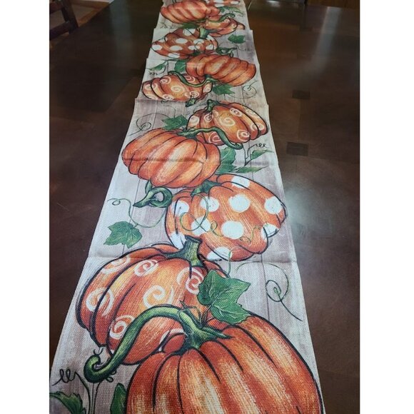 Pumpkin Table Runner Farmhouse Fall Decor Orange Decorative Thanksgiving Cloth - Picture 4 of 5